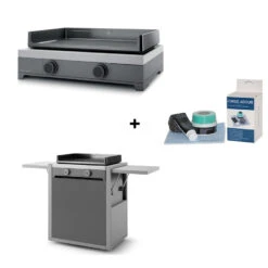 PACK Combo Plancha Gaz Modern 60 Acier Gris / Noir + Chariot + Kit De Nettoyage - Forge Adour